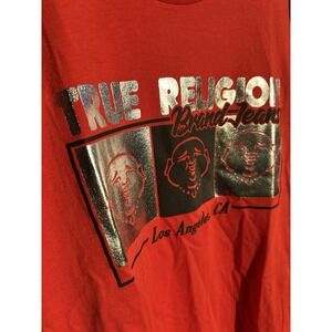 True Religion Men's Red shinny Tri Buddha Box Logo T-Shirt Size L‎ large NWT